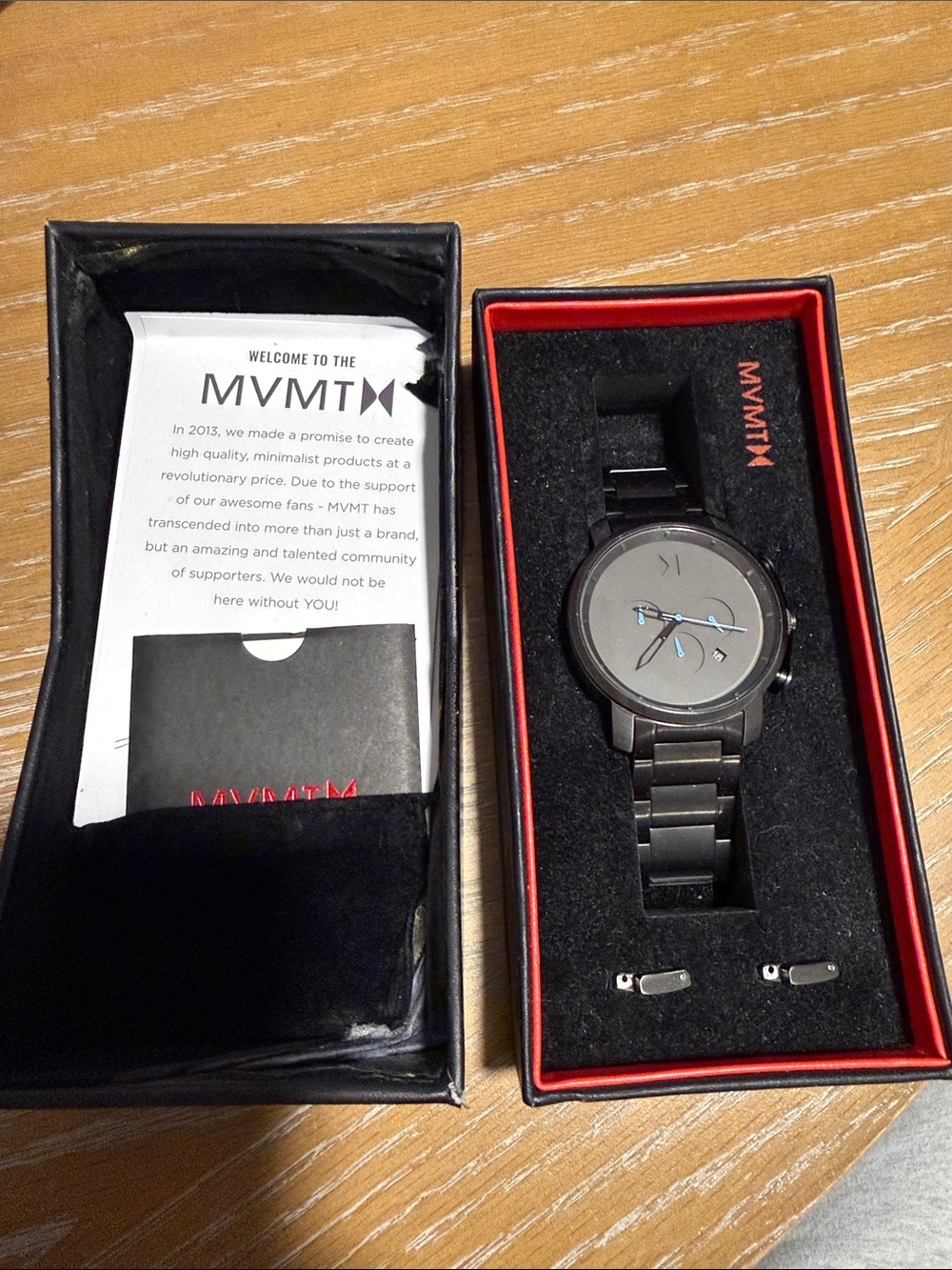 MVMT Men's Black Stainless Steel Watch with Blue Accent Hands